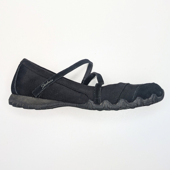 Skechers Bikers Mary Jane Ballet Sneakers Black Suede Leather Size 10 - Picture 1 of 8